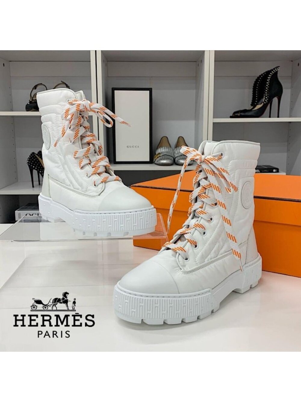 Hermes Fresh Nylon Leather Short Boots White